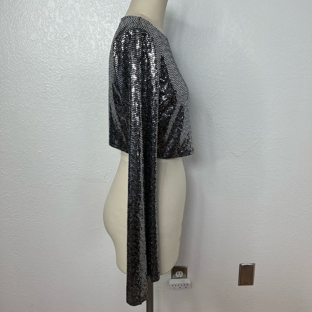 Vintage studio 54 Y2K silver black sparkle disco ball effect crop top S - Picture 5 of 6